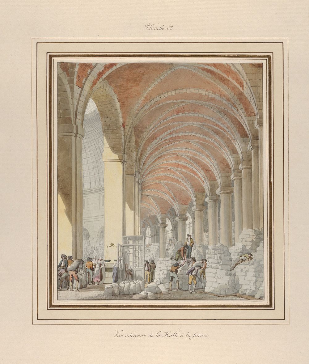 La Halle aux Bl&eacute;s, Interior View by Pierre Fran&ccedil;ois L&eacute;onard Fontaine