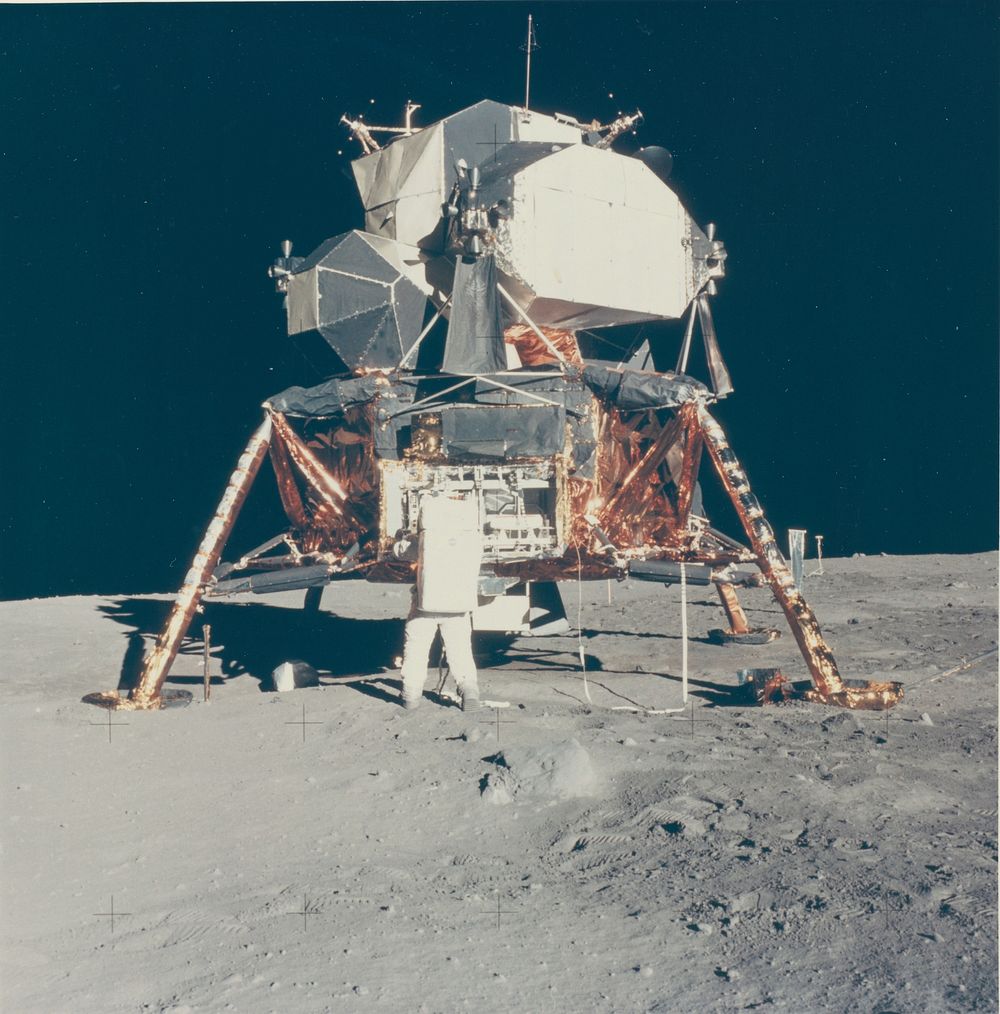 Buzz Aldrin with Apollo 11 Lunar Module on the Moon