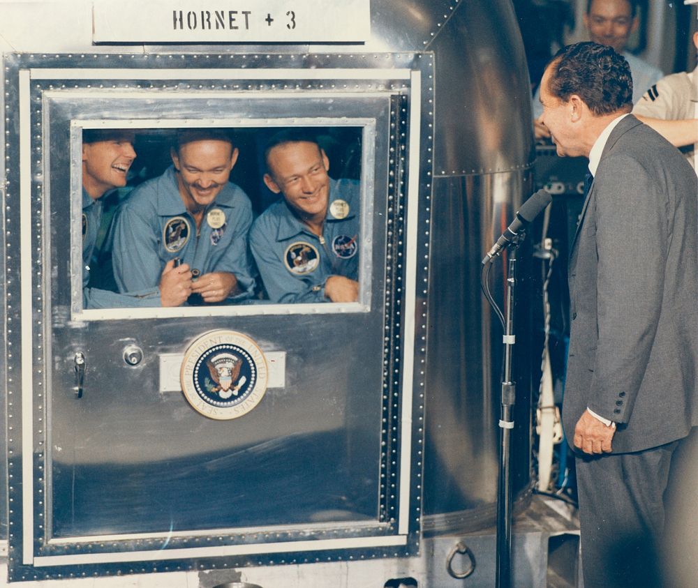 President Richard M. Nixon Welcomes the Apollo 11 Astronauts Aboard Recovery Ship USS Hornet