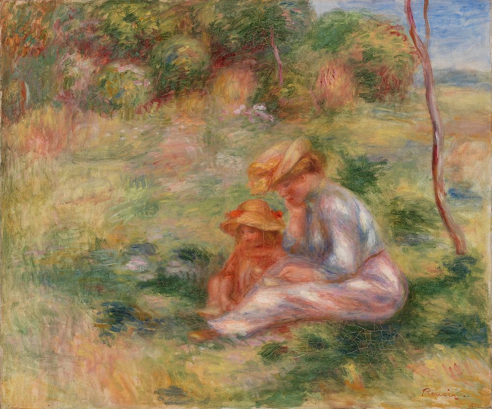 Woman and Child in the Grass (Femme avec enfant sur l'herbe) by Pierre Auguste Renoir