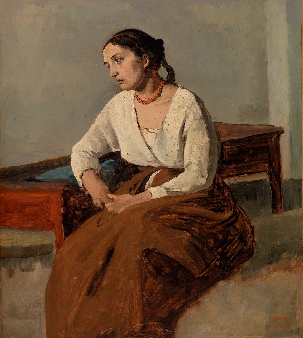 Melancholy Italian Woman (Rome) (Italienne mélancolique [Rome]) by Jean Baptiste Camille Corot