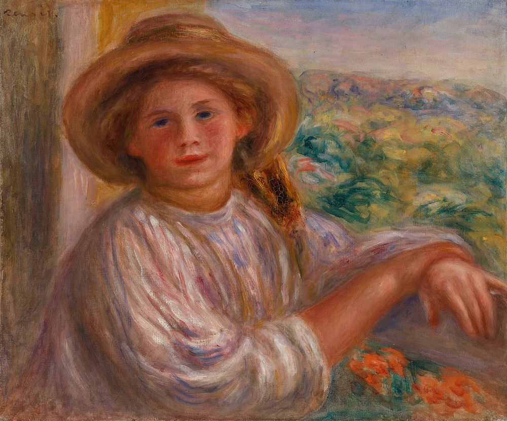 Girl on a Balcony, Cagnes (Jeune femme au balcon, Cagnes) by Pierre Auguste Renoir