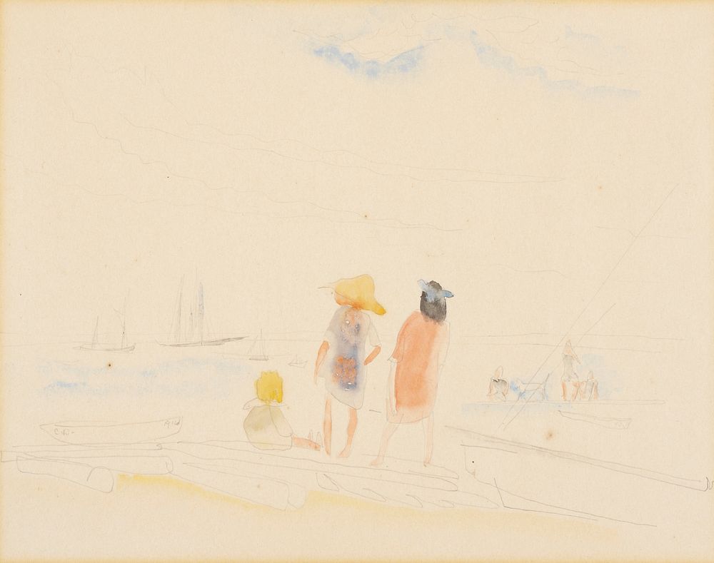 Two Women and Child on Beach by Charles Demuth