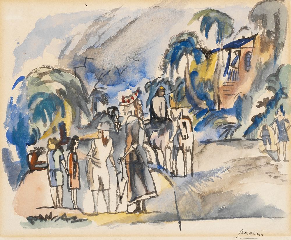 Southern Landscape with Figures and Horses by Jules Pascin