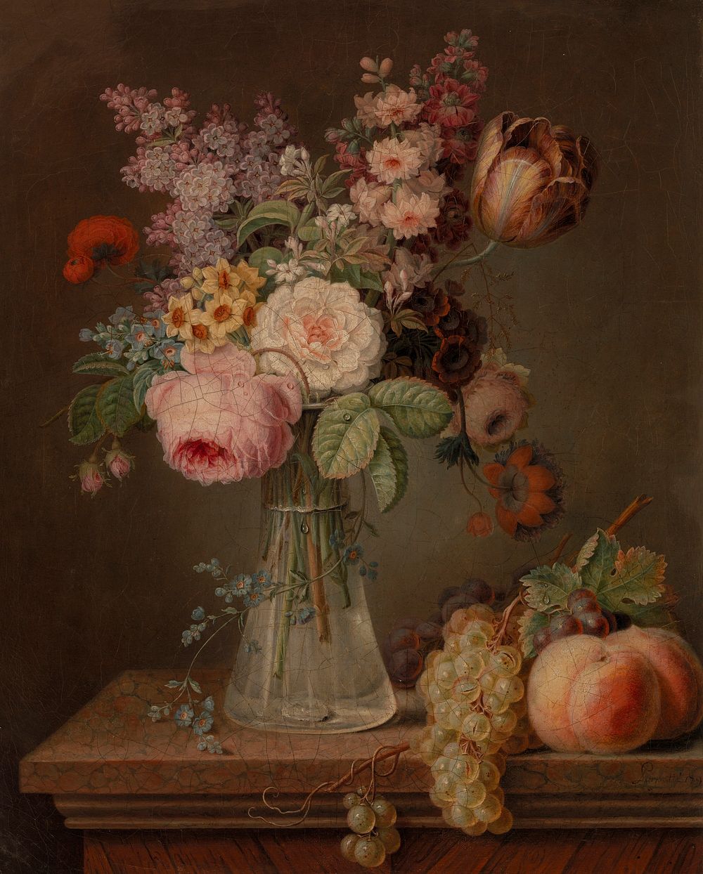 Flower Piece in Glass Vase by Unidentified artist