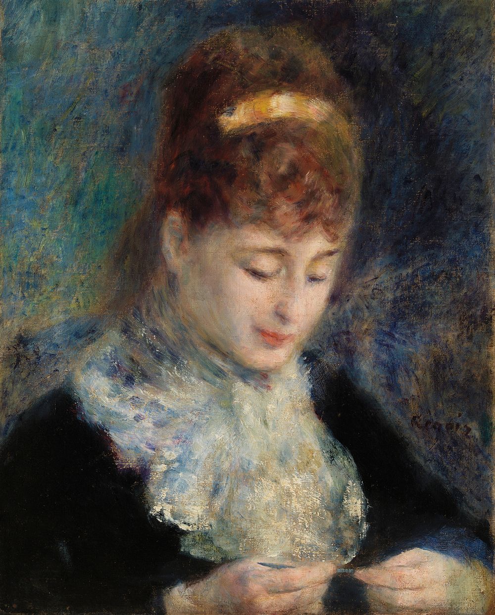 Woman Crocheting (Femme faisant du crochet) by Pierre Auguste Renoir
