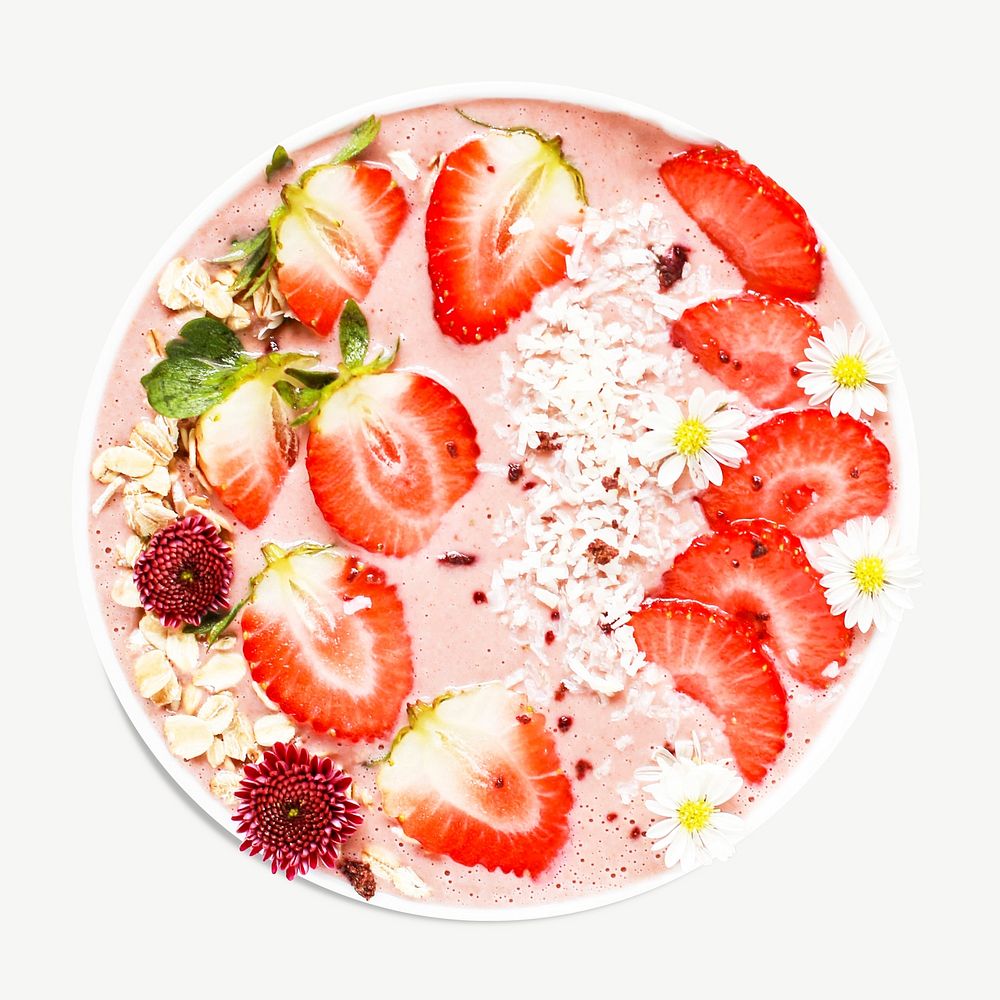 Strawberry smoothie bowl collage element psd