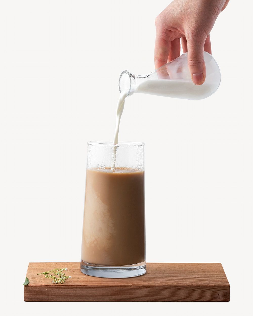 Pouring milk into coffee glass collage element, food & drink isolated image