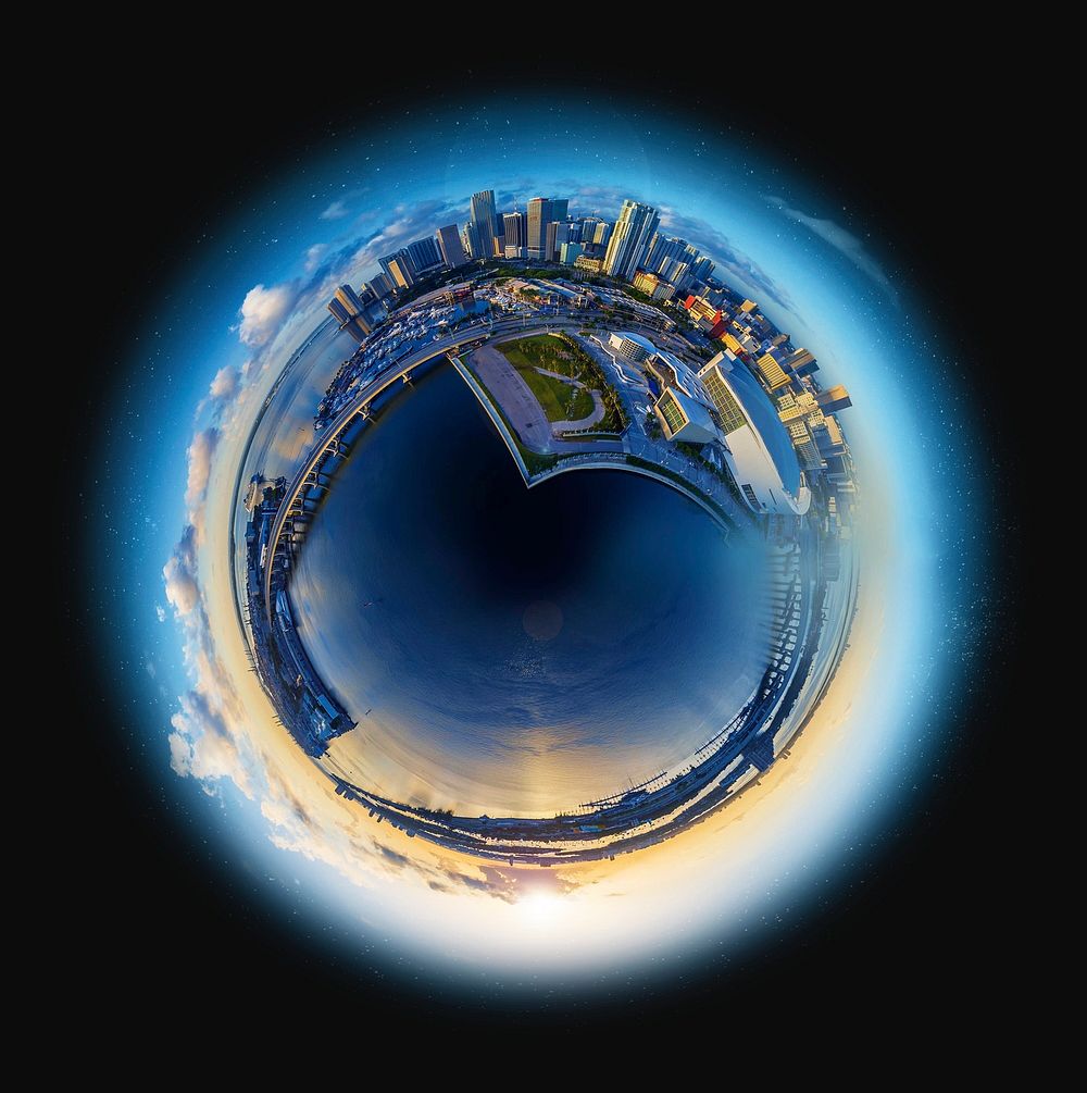 Globe shape cityscape collage element psd