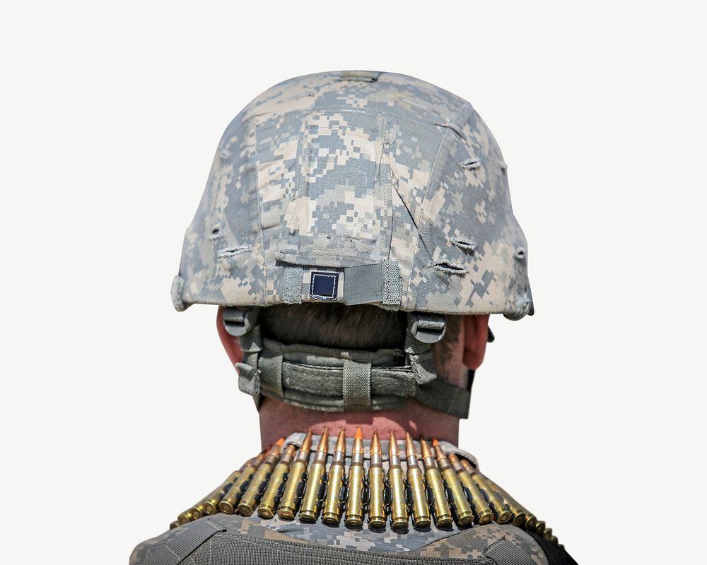 American soldier rear view collage element psd