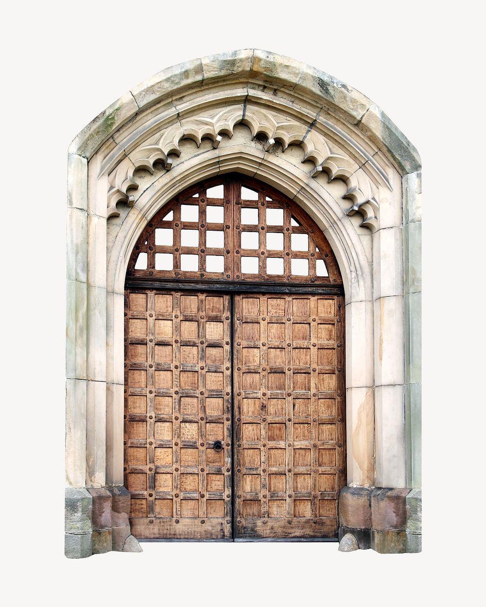 Old arched wooden door collage element isolated image