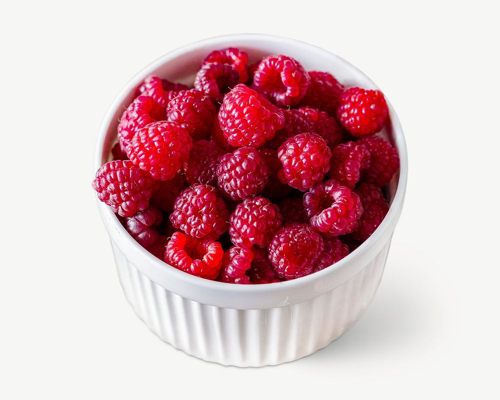 Raspberry fruit bowl collage element psd