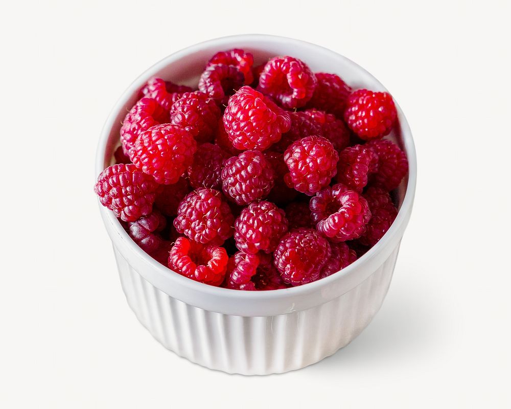 Raspberry fruit bowl, isolated image