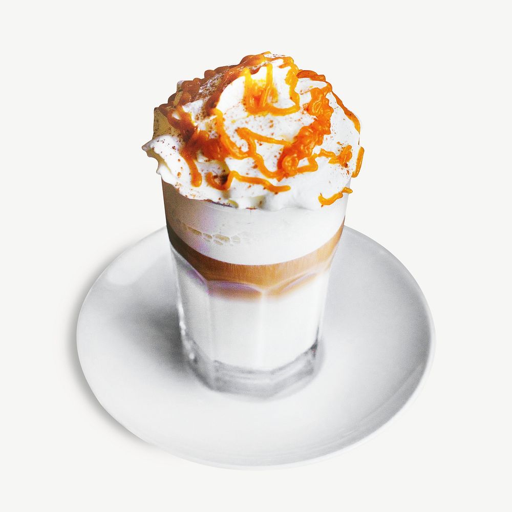 Whipped cream caramel coffee collage element psd