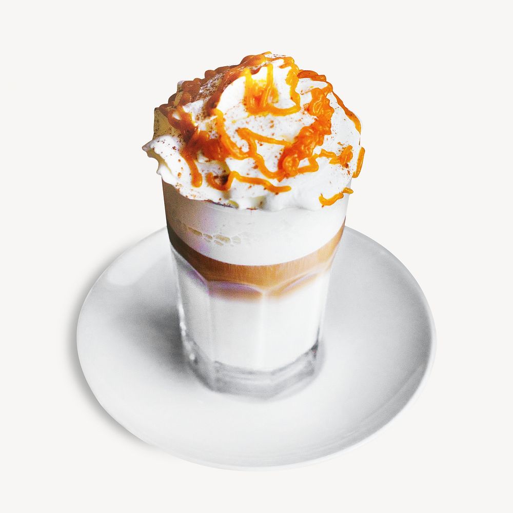 Whipped cream caramel coffee isolated image