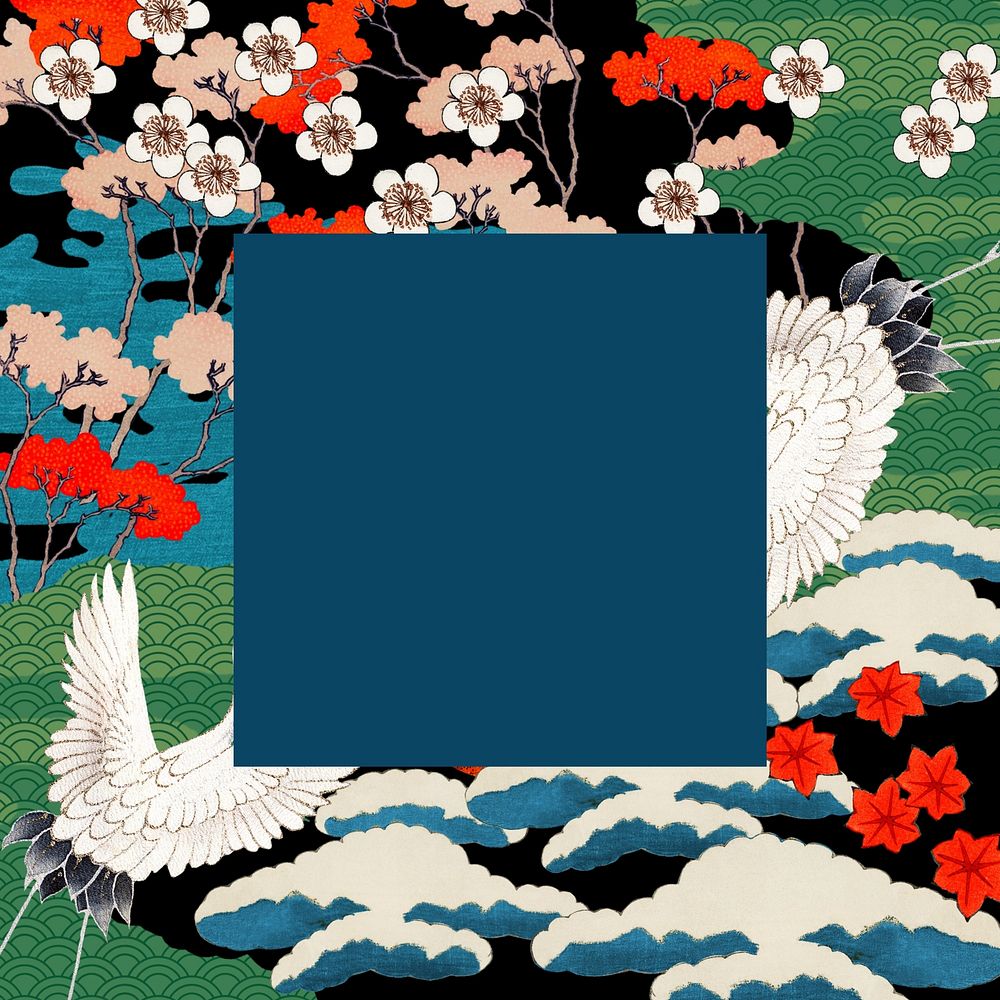 Japanese crane-patterned frame background, traditional illustration remixed from the artwork of Watanabe Seitei vector