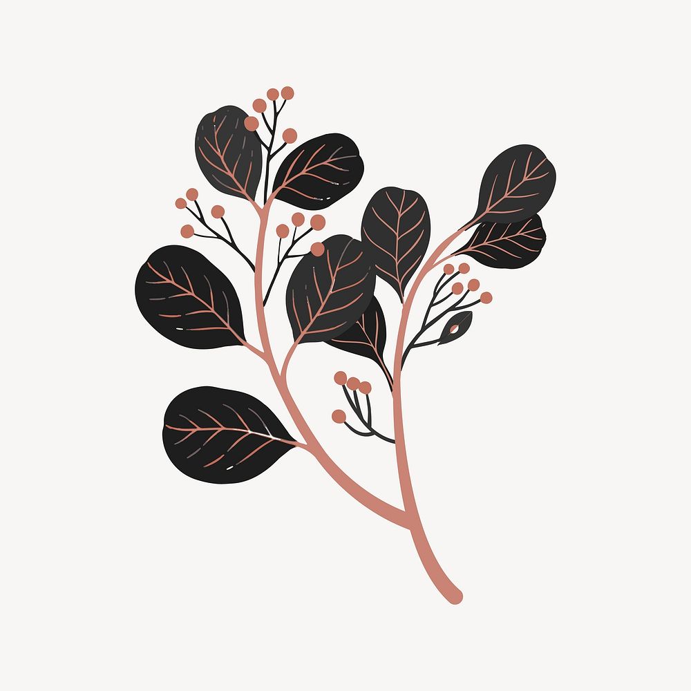 Aesthetic leaf branch vector illustration collage element