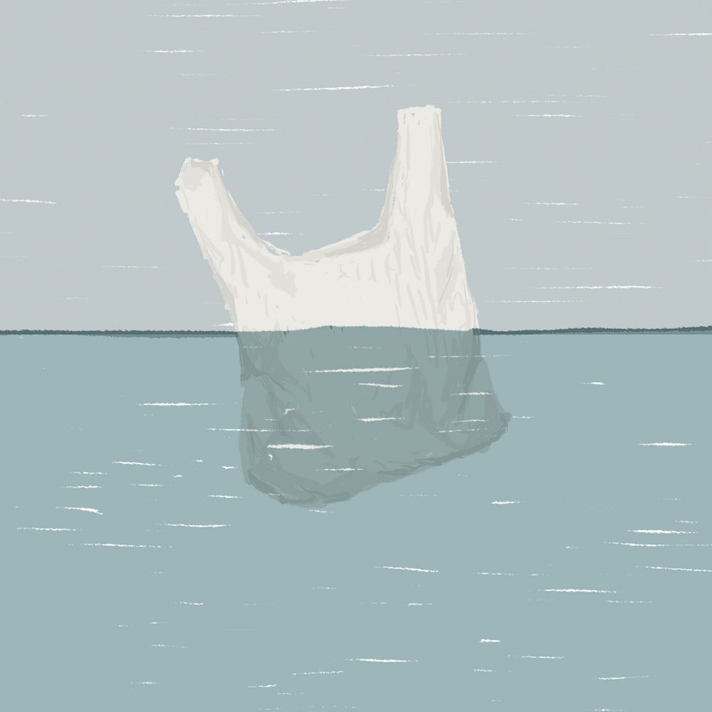 Plastic in ocean, environment illustration
