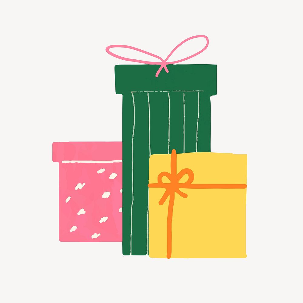 Colorful gift boxes doodle illustration vector