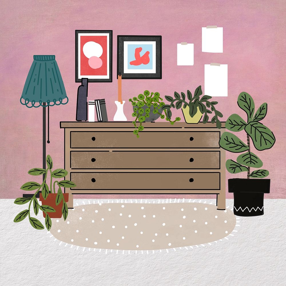 Room with dresser aesthetic illustration