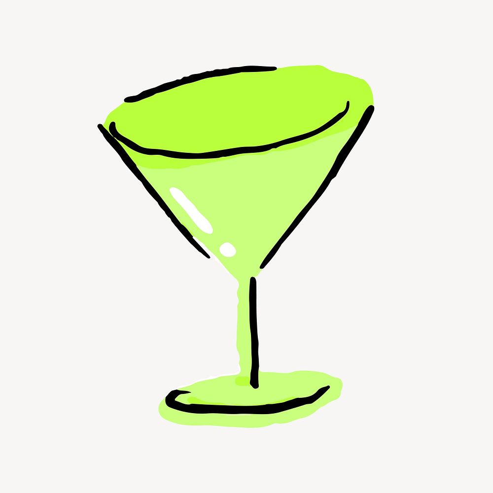 Neon green cocktail, funky illustration vector