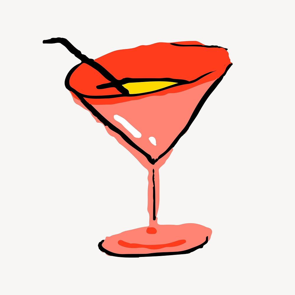 Red cocktail glass, funky illustration vector