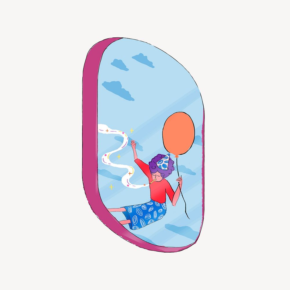 Floating party woman, funky illustration vector