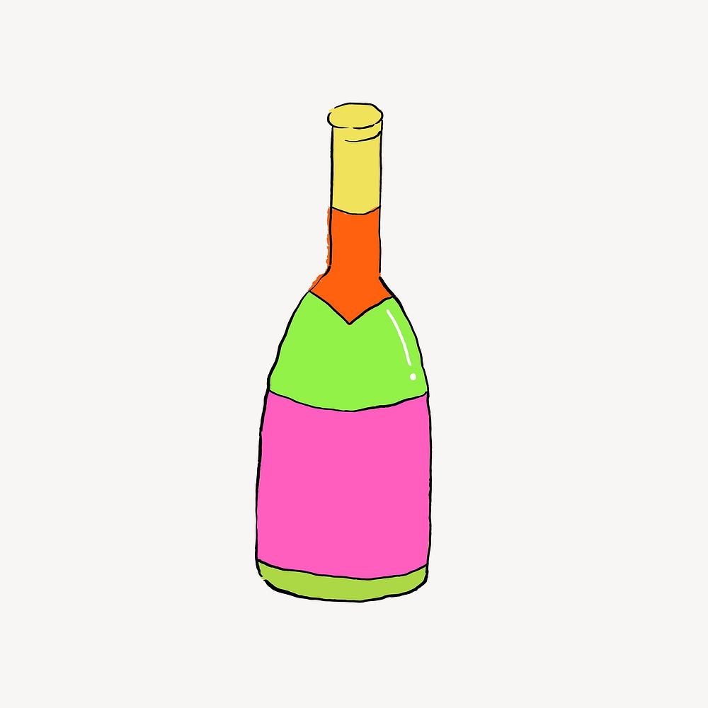 Sparkling wine bottle, funky illustration vector