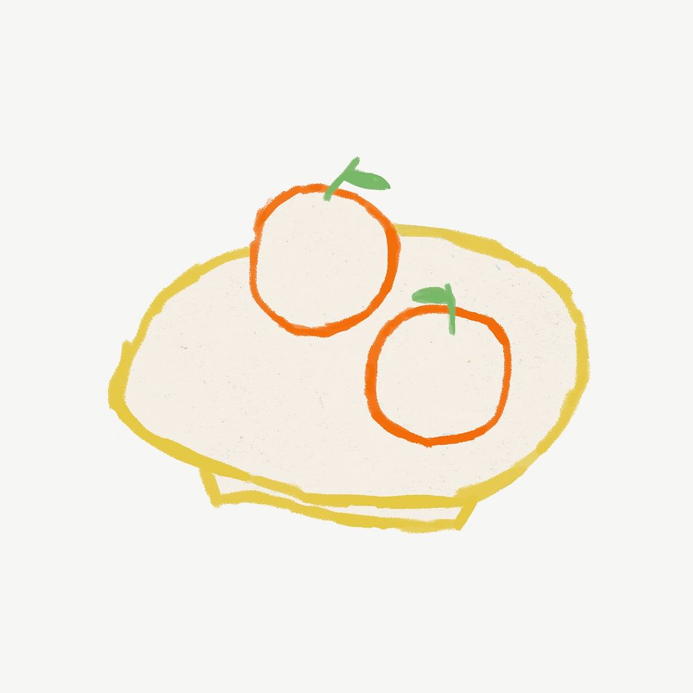 Oranges on plate  hand drawn illustration psd