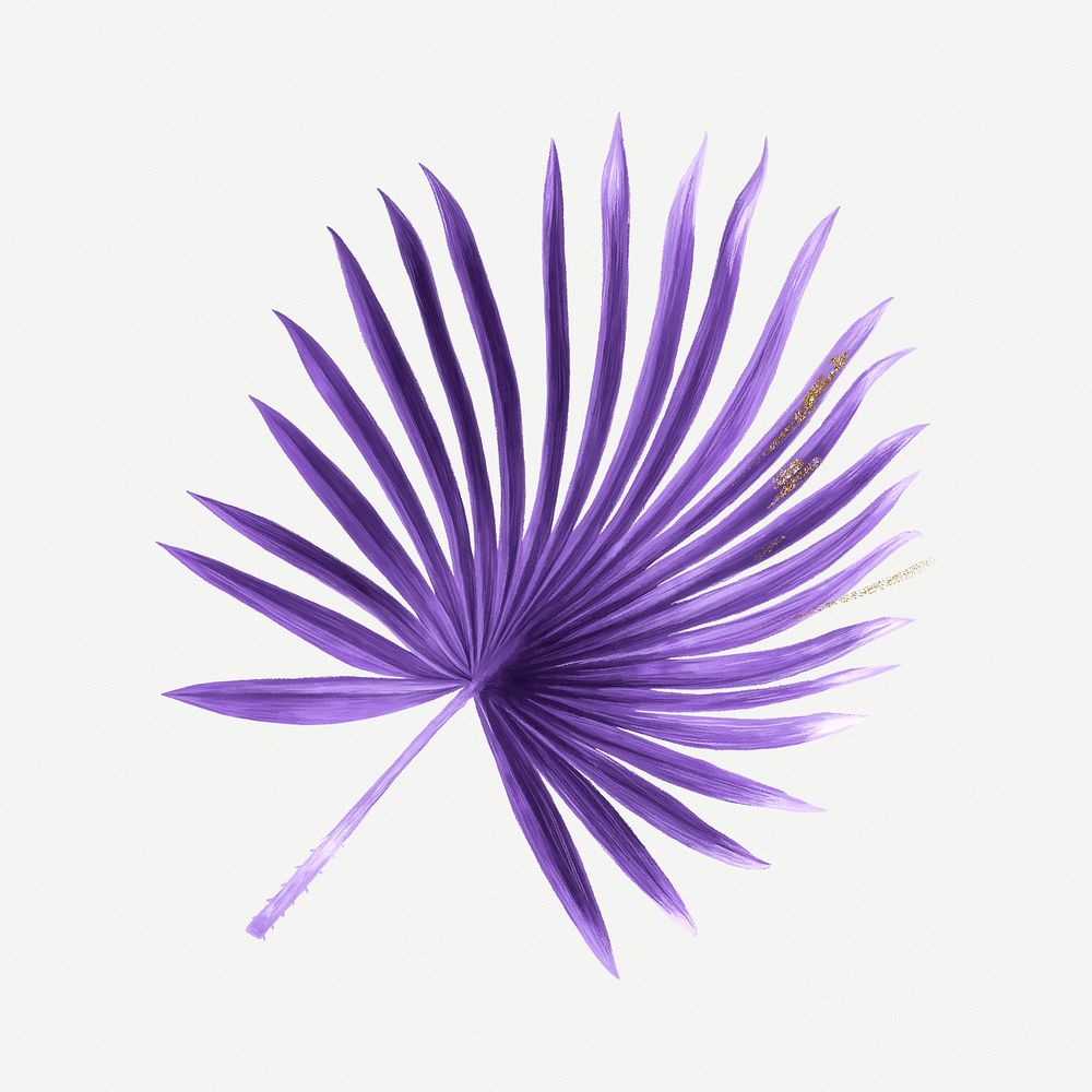 Purple palm leaf, collage element psd