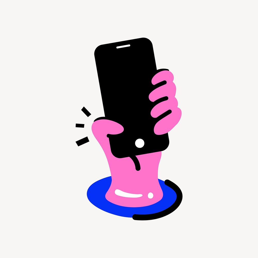Holding smartphone, funky collage element, vector