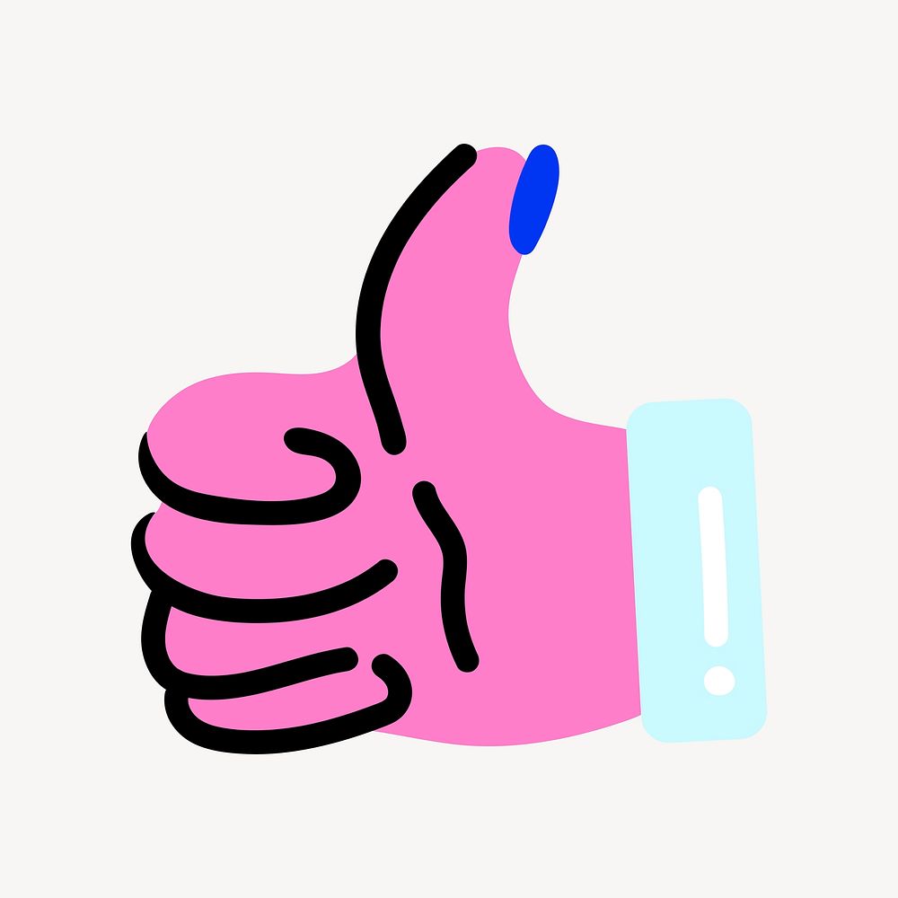 Pink thumbs up, funky collage element, vector