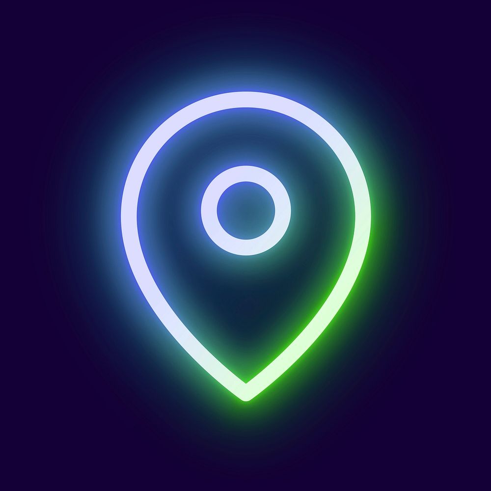 Location pin icon, neon glow design psd