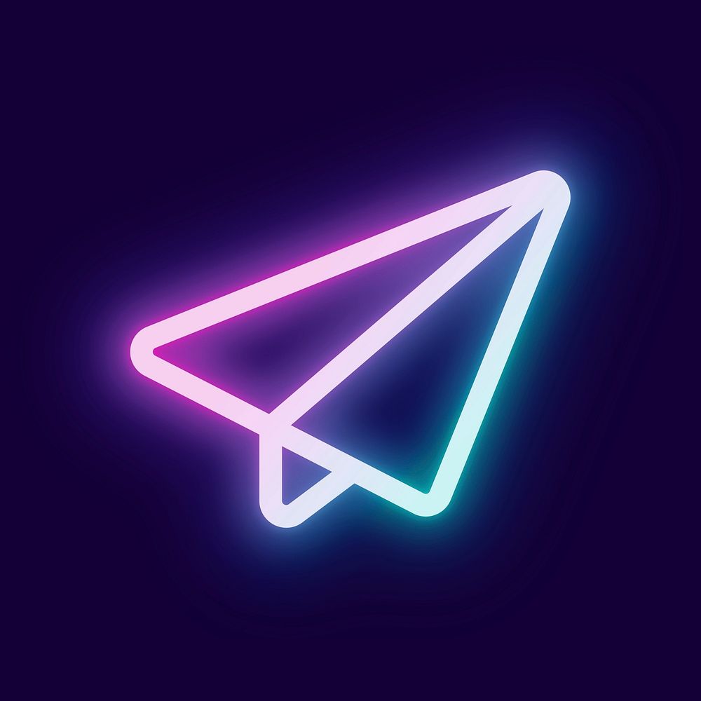 Paper plane icon, neon glow design psd