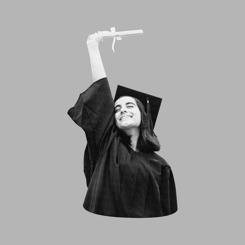 Happy graduate holding paper scroll psd