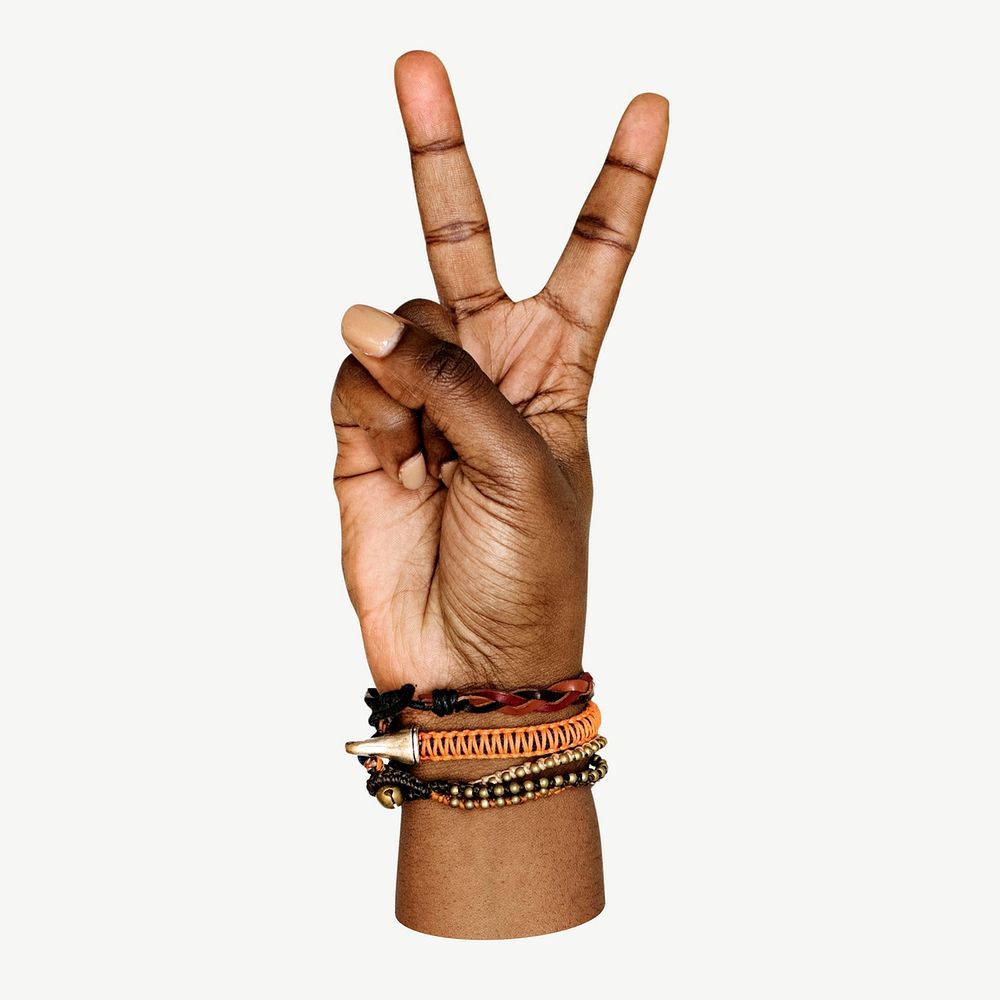 Hand showing peace sign psd