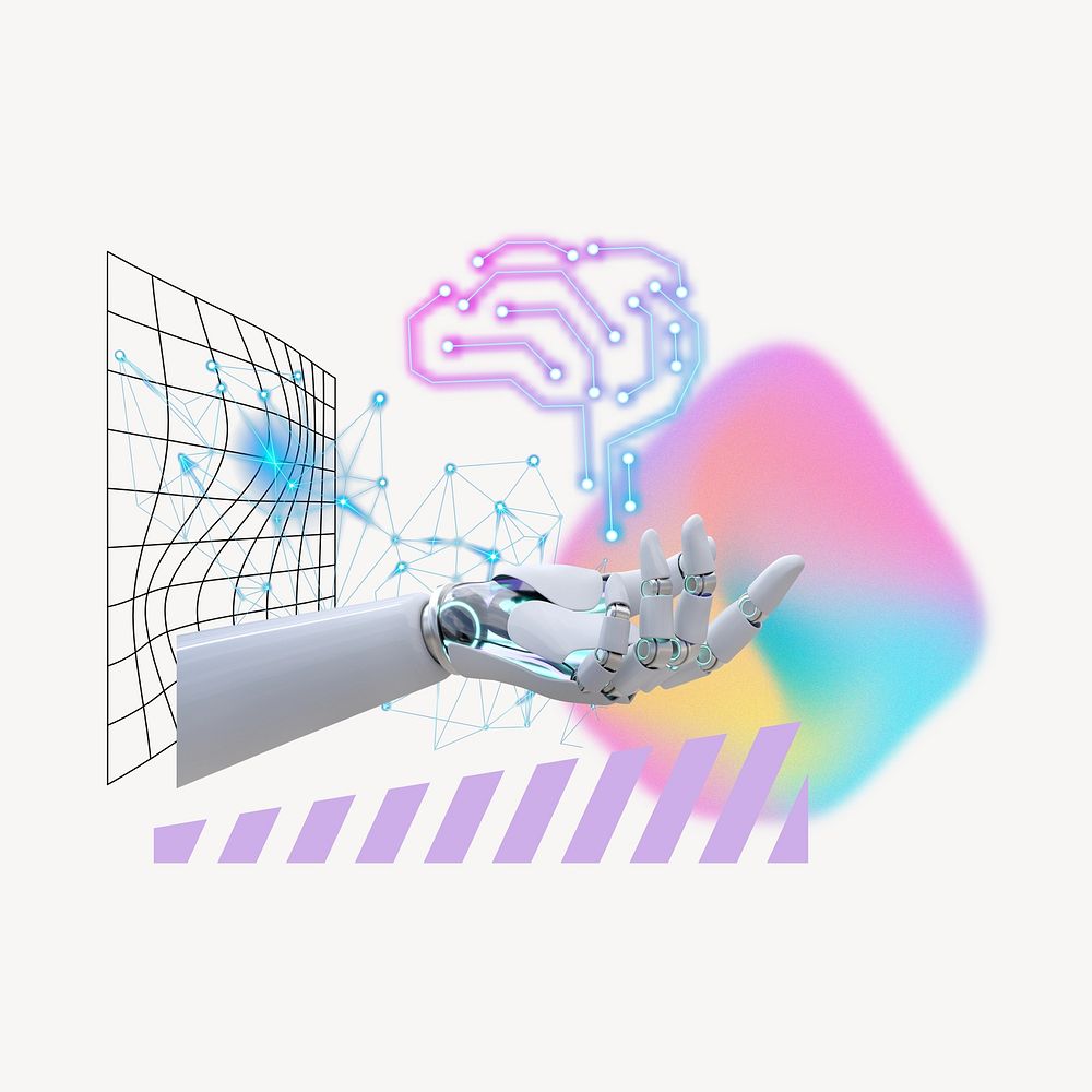 Robot hand presenting AI, technology remix
