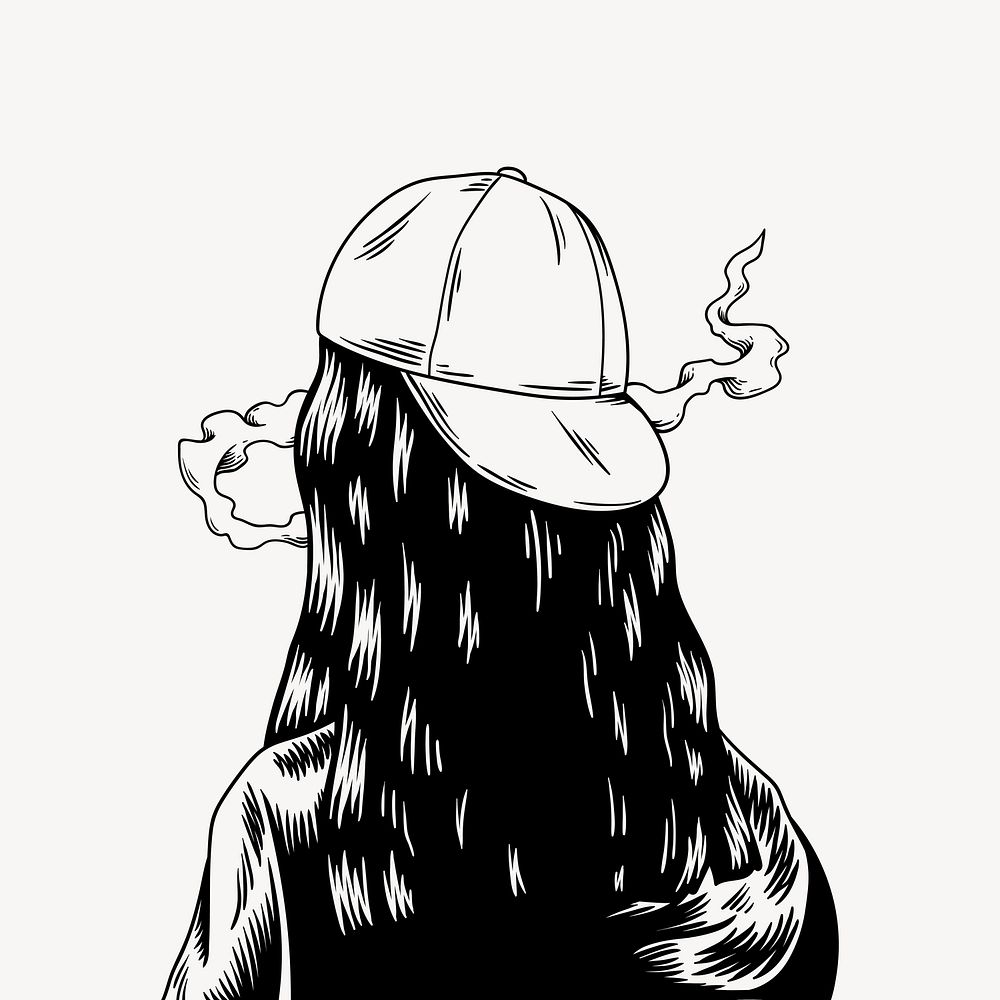 Back of smoking girl element, black & white design vector