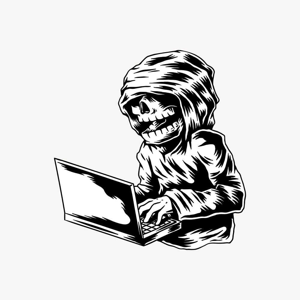 Skeleton hacker element, black & white design vector