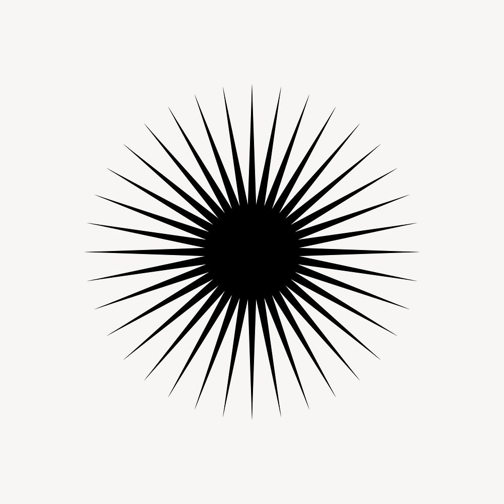 Black sunburst element, black & white design vector