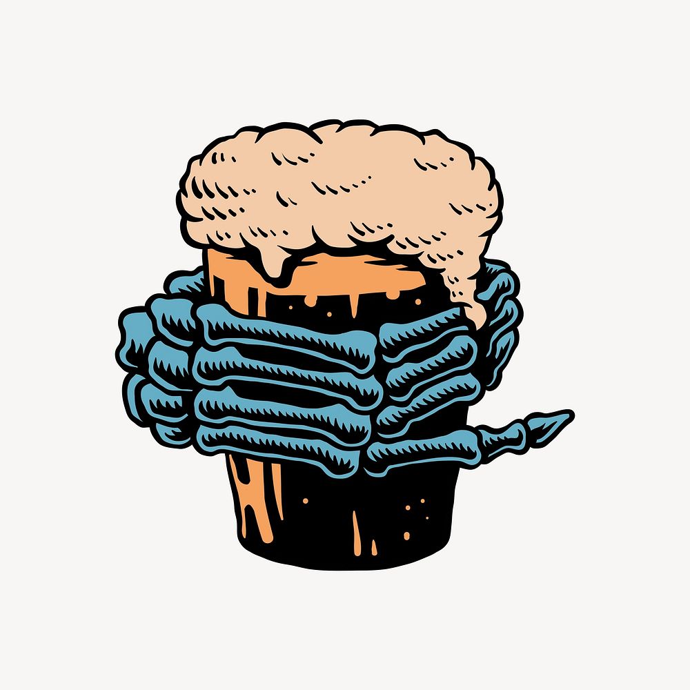 Skeleton hand holding beer glass element illustration vector