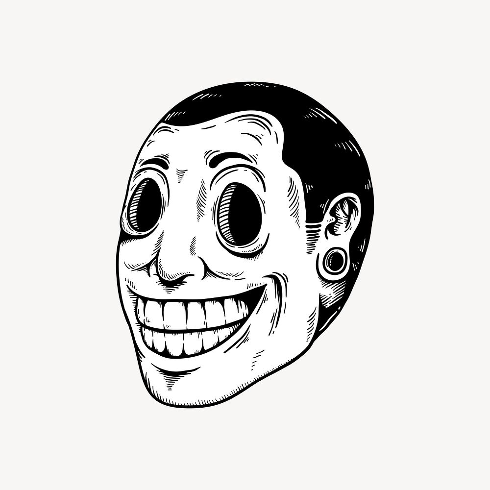 Smiling man face element, black & white design vector
