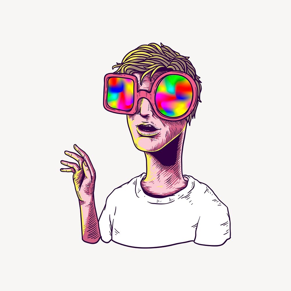 Cool retro boy with glasses element illustration vector