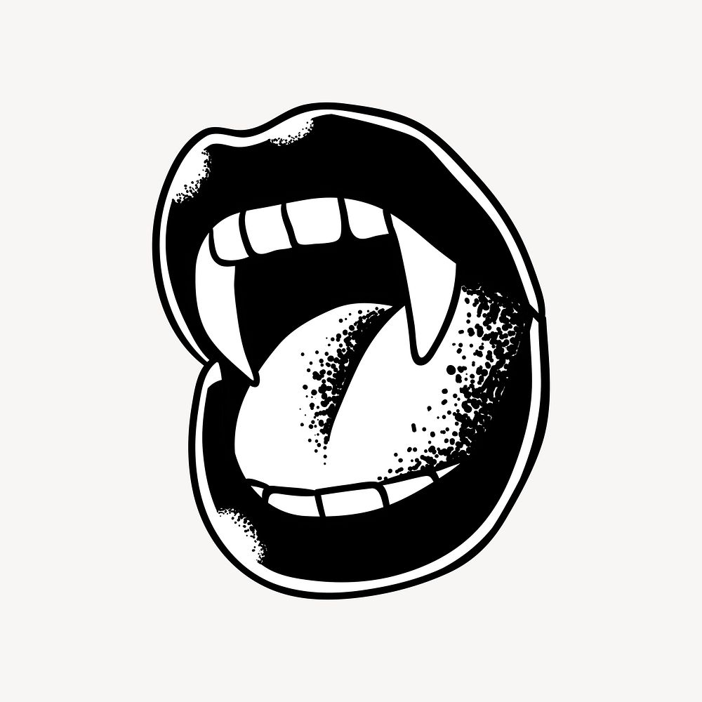 Vampire mouth element, black & white design vector