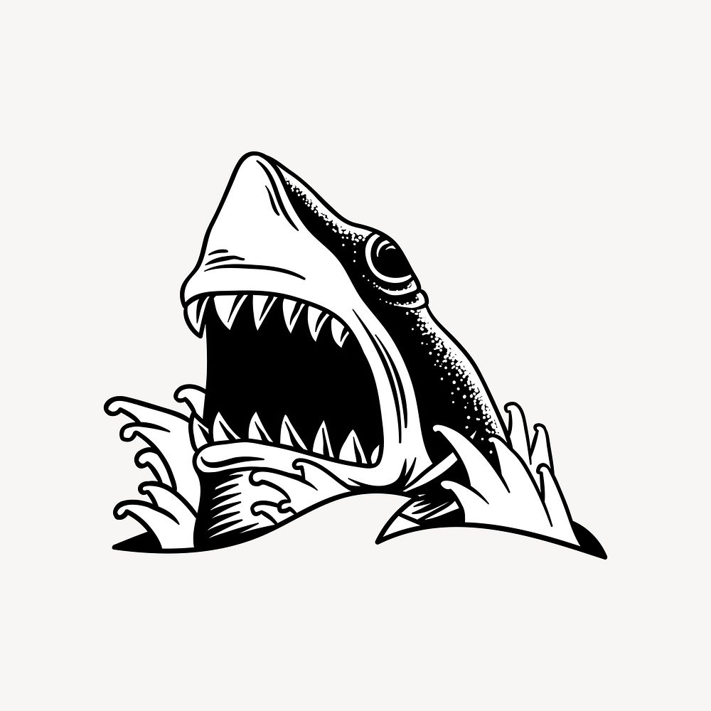 Shark element, black & white design vector