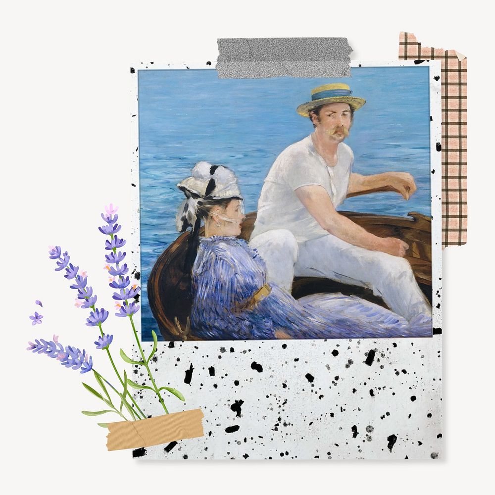 Boating by &Eacute;douard Manet, instant photo frame. Remixed by rawpixel.