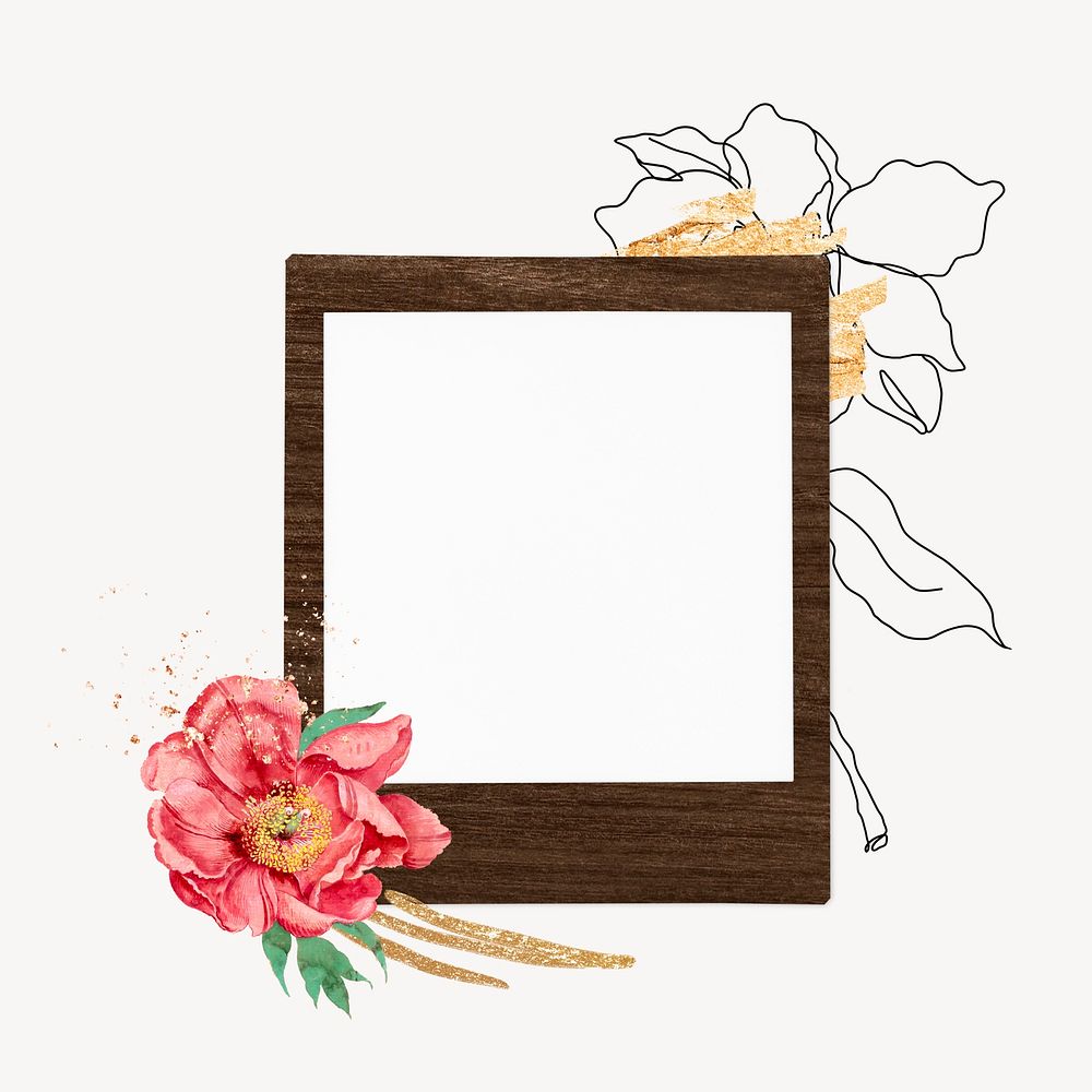 Instant photo frame mockup, floral design psd