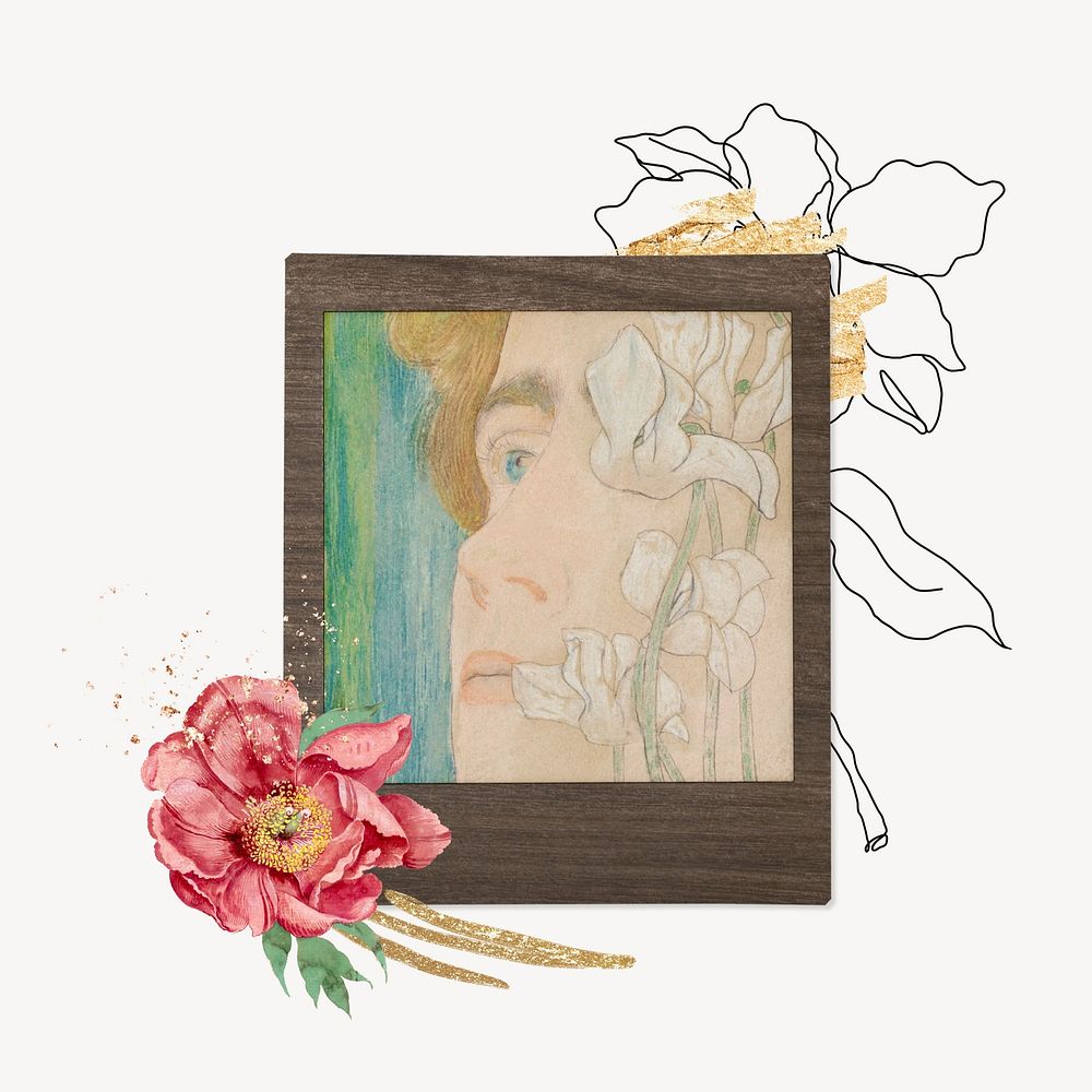 Woman Margu&eacute;rite by Jan Toorop, floral instant film frame. Remixed by rawpixel.