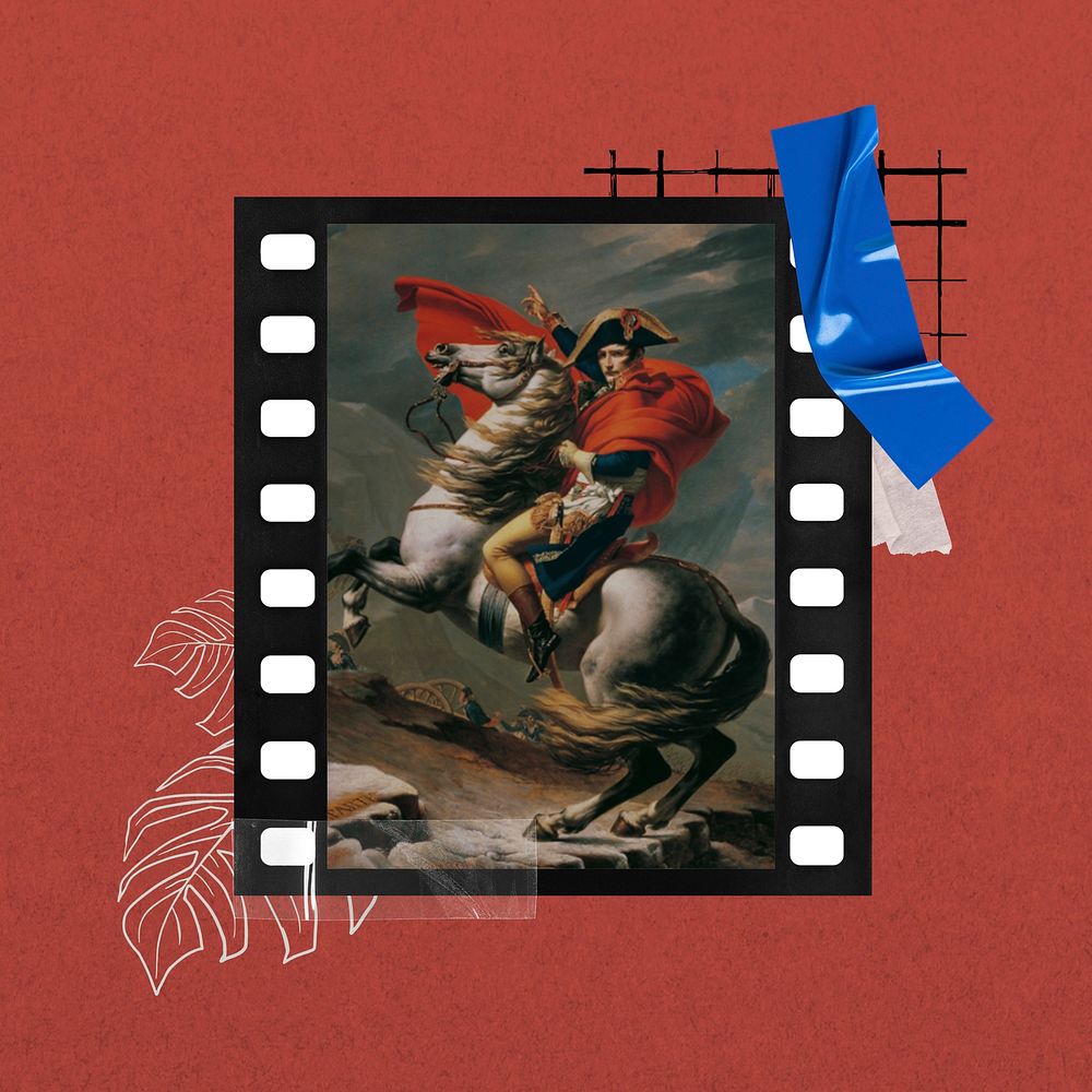 Film frame mockup psd, Napoleon Crossing the Alps. Remixed by rawpixel.