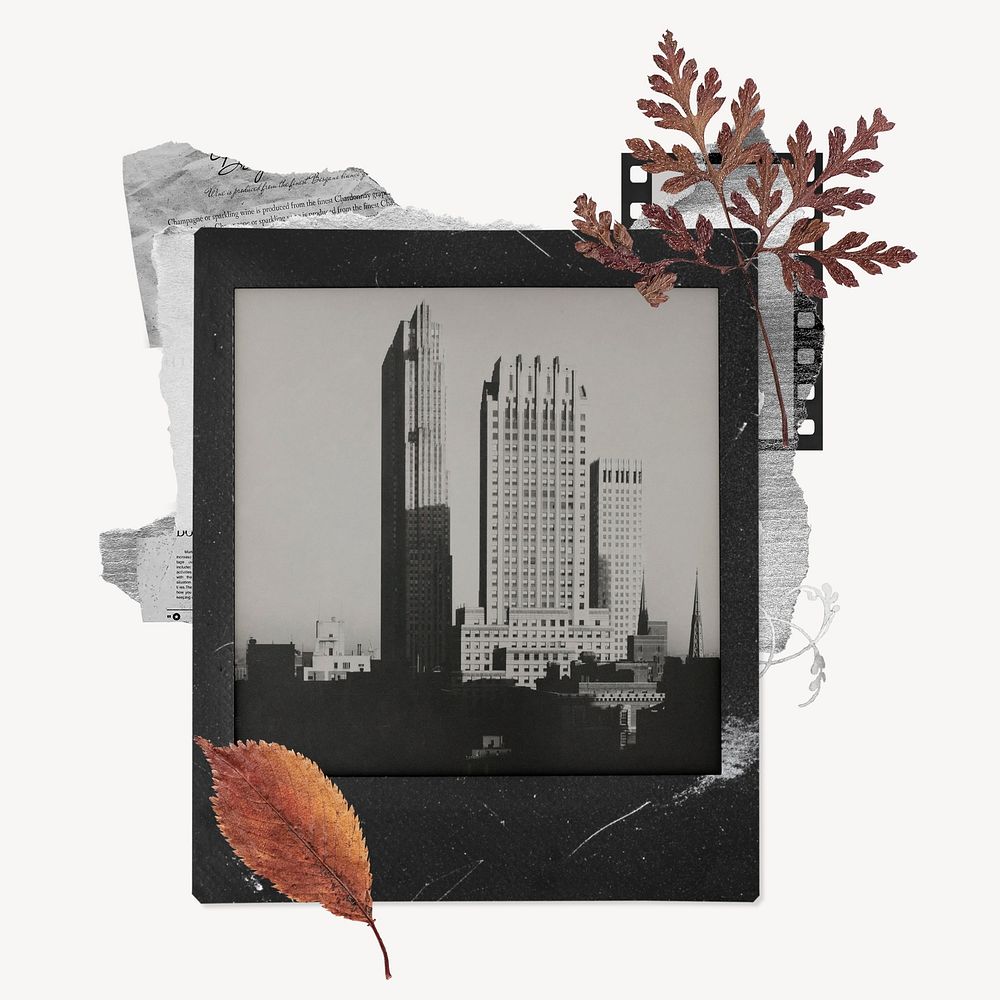 New York from the Shelton, Alfred Stieglitz instant film frame, autumn leaf design. Remixed by rawpixel.